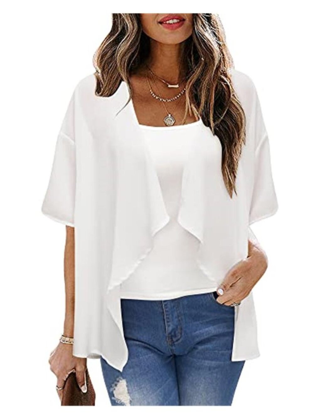 Womens Summer Kimono Cardigan Short Sleeve Sheer Shrug Chiffon Cover